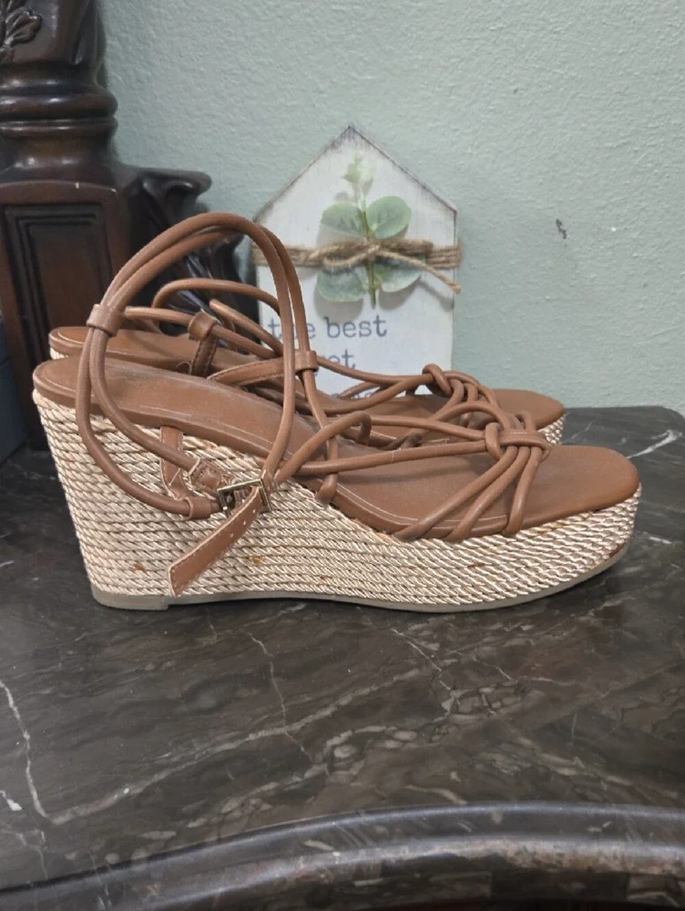 SM New York Tan Strappy Platform Sandals